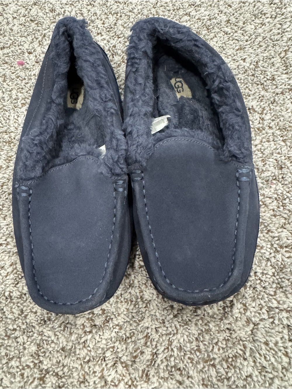 UGG Kids Navy Suede Shearling-Lined Slippers